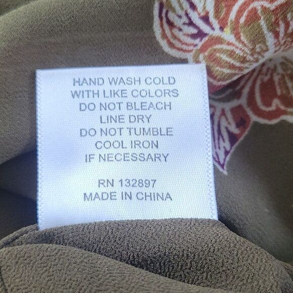 Large womens green fall theme sleeveless blouse BoHo flowy - Picture 7 of 10